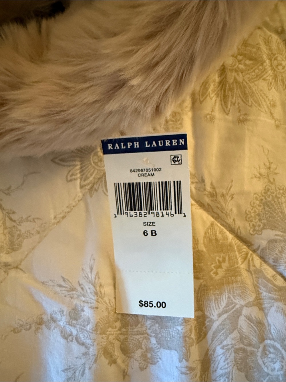 Polo by Ralph Lauren Cream Slippers with Beige Faux Fur Cuff - Picture 4 of 6